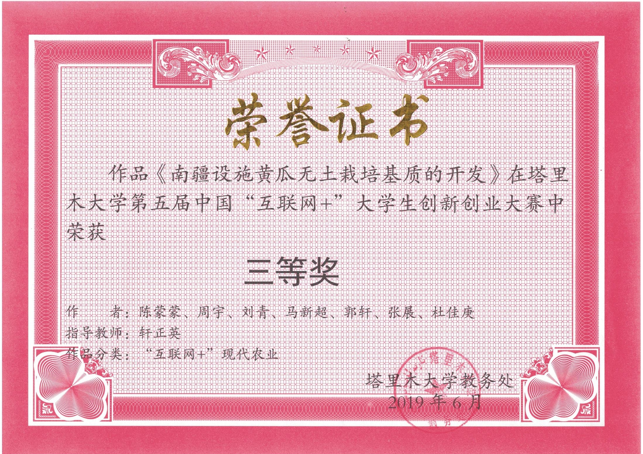 塔里木大学互联网+比赛三等奖